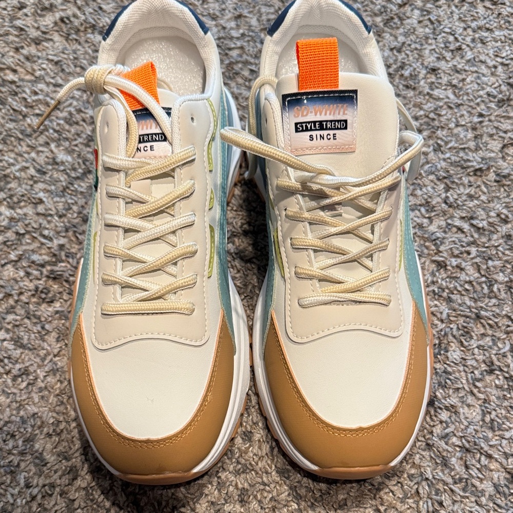 SD Collection Cream and Tan Sneakers with Orange Accents